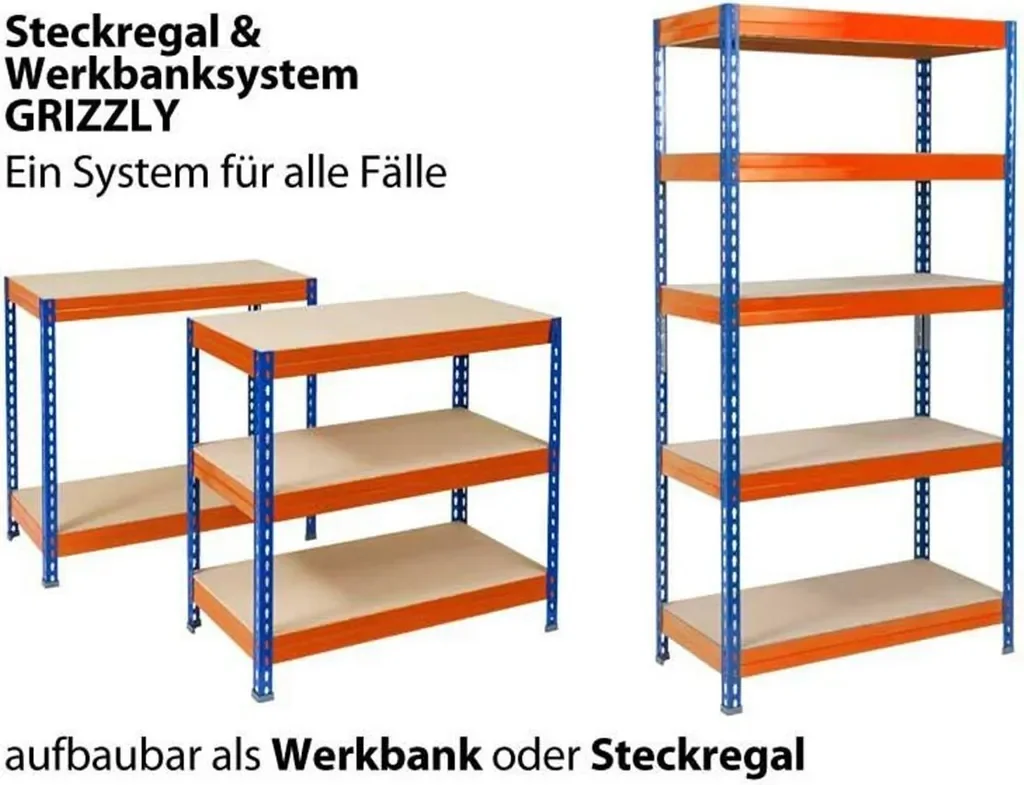 Grizzly Schwerlastregal Steckregal Orange 180x90x45 cm Metall