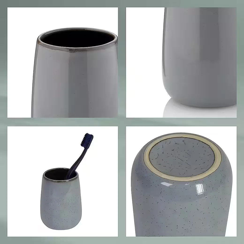 KELA Zahnputzbecher Liana Retro Look aus glänzender Keramik für Bad