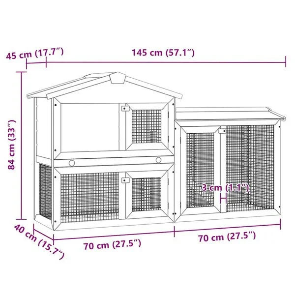 vidaXL Großer Kaninchenstall Grau und Weiß 145x45x84 cm Holz Garten