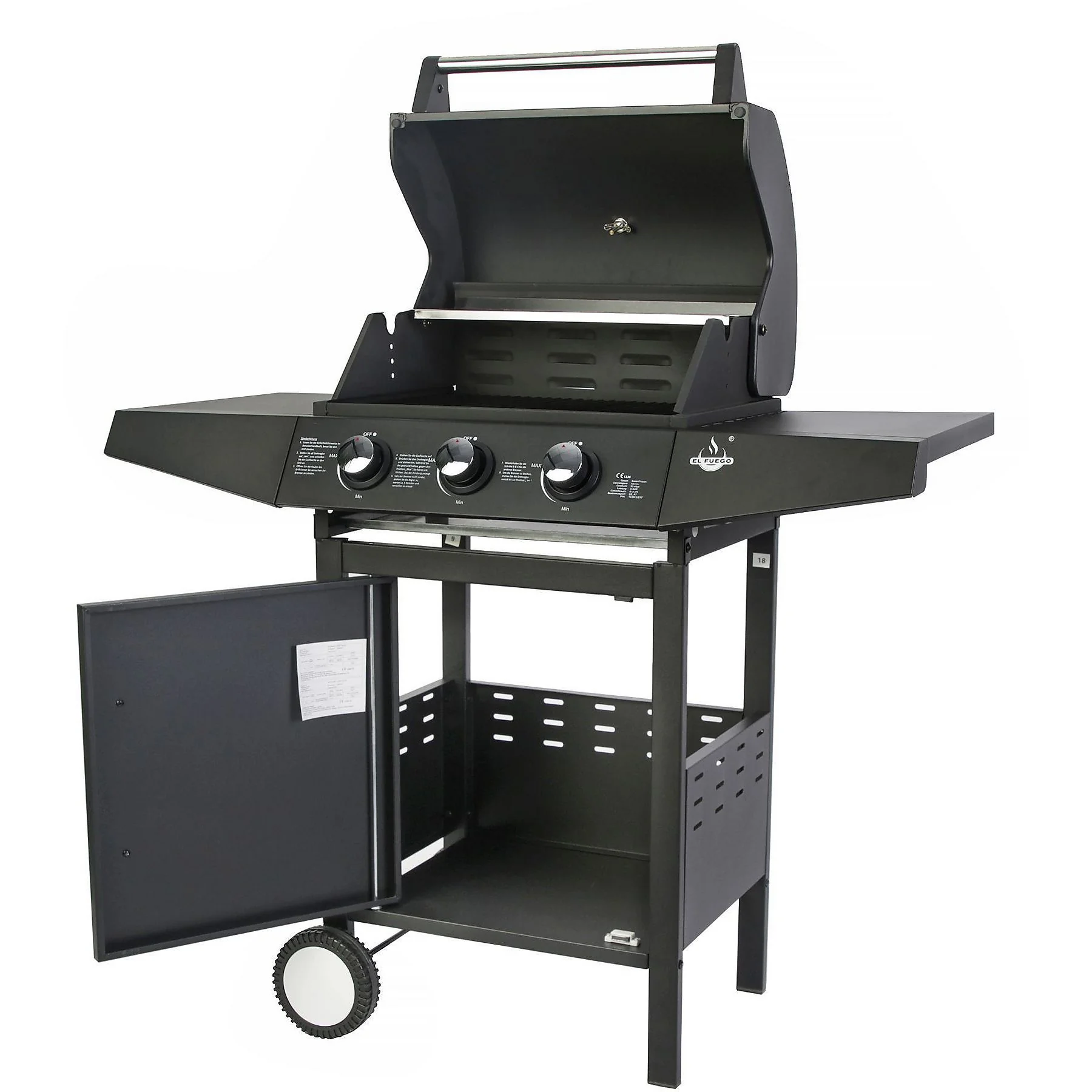 EL FUEGO AY 0581 San Angelo 3 Gasgrill Schwarz 8400 Watt BBQ