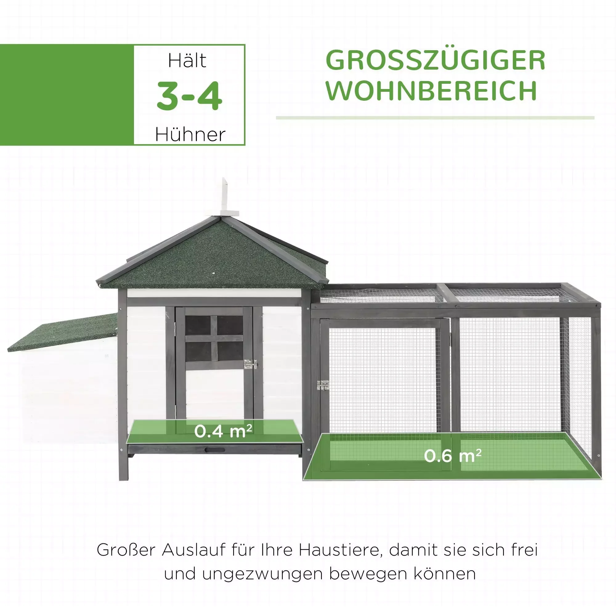 PawHut Hühnerstall Zwerghühnerstall BxTxH 196x76x97 cm wetterfest