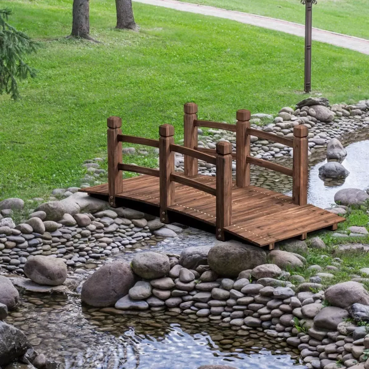 COSTWAY Gartenbrücke Holzbrücke Zierbrücke Teich 150 x 67 x 55 cm