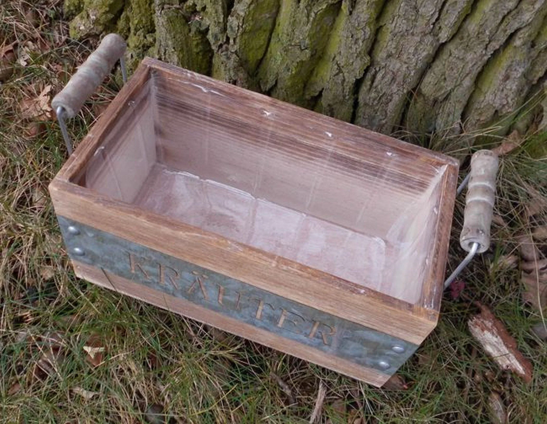 DEKO-IMPRESSION Kräutertopf Pflanzkiste Holzkiste braun 25x13 cm