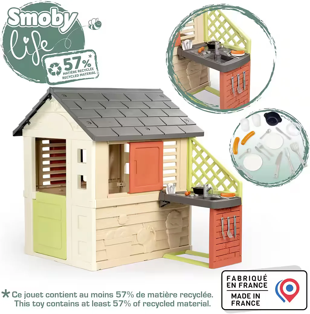 Spielhaus Smoby Life Natur mit Küche für Kinder im Garten