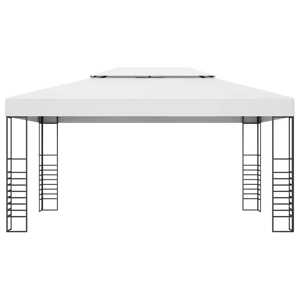 Partyzelt Pavillon mit LED-Lichterkette 4x3x2,7 m Weiß Garten