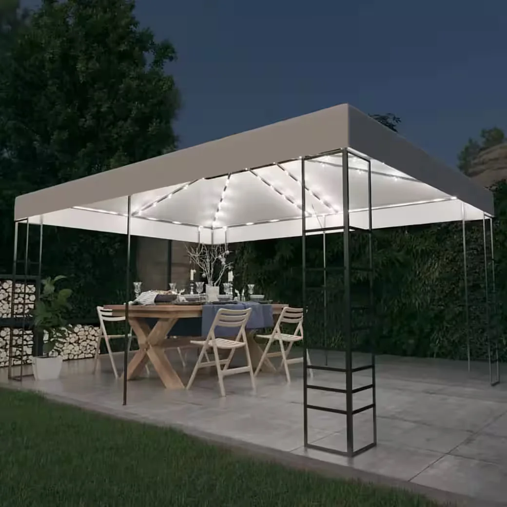Partyzelt Pavillon mit LED-Lichterkette 4x3x2,7 m Weiß Garten