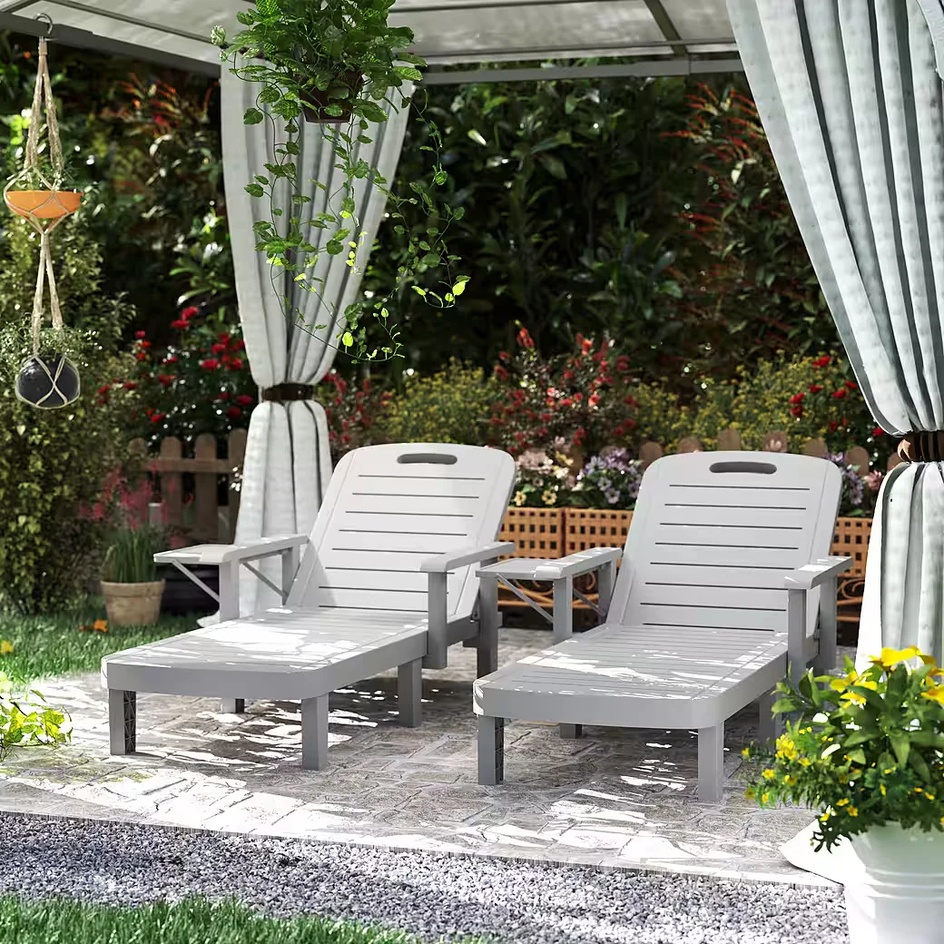 Gartenliege Seitentisch Holzoptik 5 Fach verstellbare Lehne Outdoor