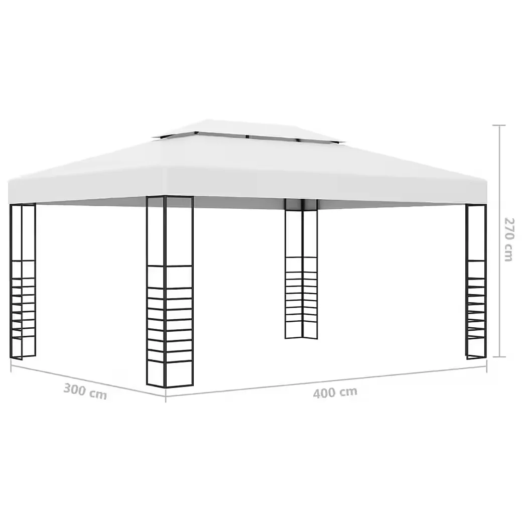 Partyzelt Pavillon mit LED-Lichterkette 4x3x2,7 m Weiß Garten