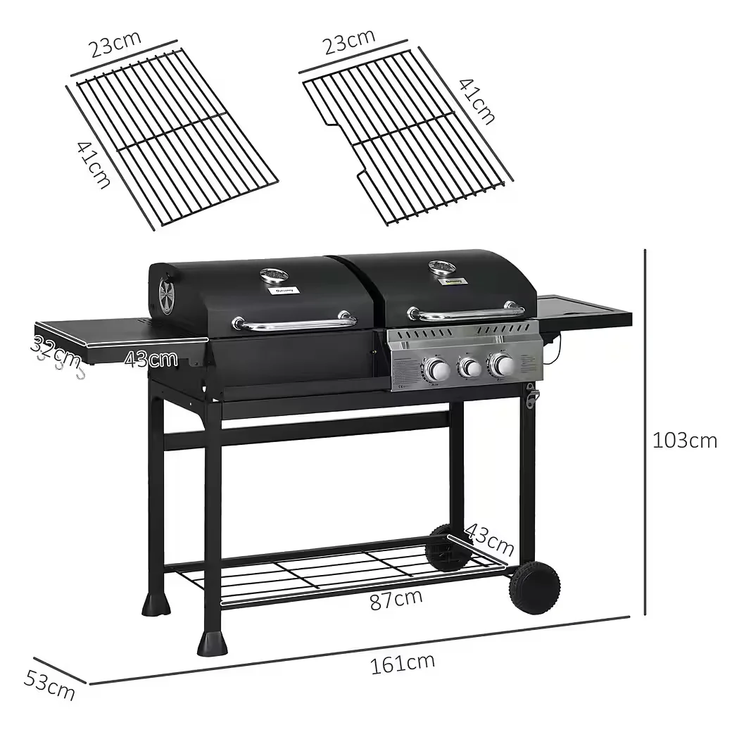 Gasgrill Grillwagen 2 plus 1 Brenner Thermometer 3kW BBQ Grill Outdoor