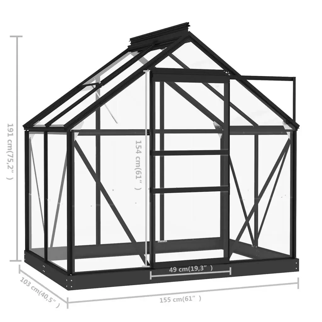 vidaXL Gewächshaus Glas Anthrazit 155x103x191 cm Aluminium Treibhaus