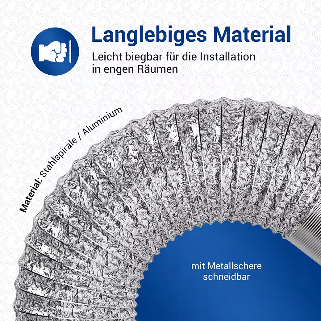 VIOKS Alu Abluftschlauch Flexrohr 100erR 3m für Trockner Abzugshaube