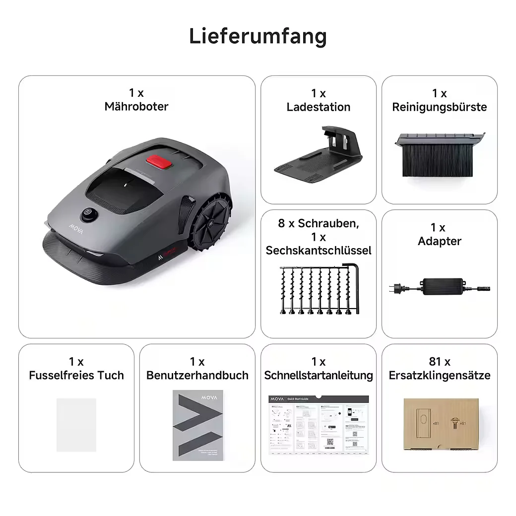 Rasenmähroboter MOVA 600 Kit inkl 5 Ah Zusatz Akku Ersatzklingen