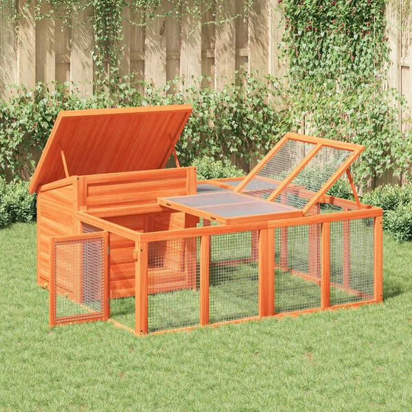 vidaXL Kaninchenstall Braun 144x123x67 cm Massivholz Kiefer Garten