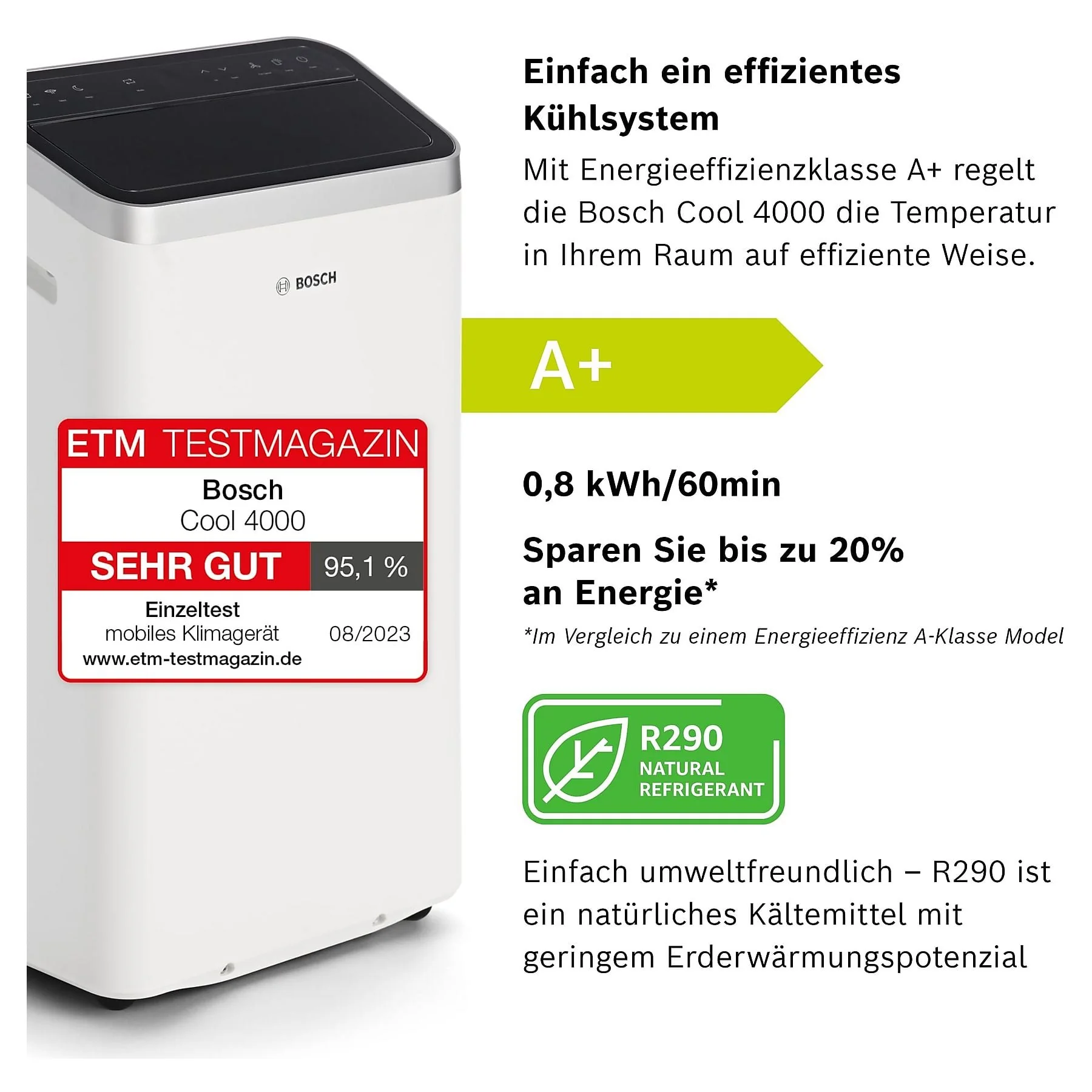 Bosch Cool 4000 mobiles Klimagerät, 35 m², A+, weiß