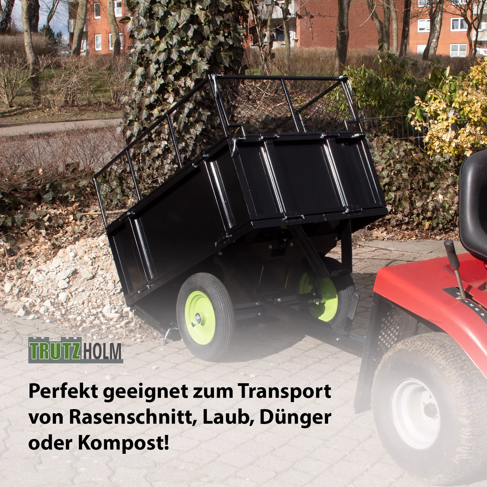 Rasentraktor Kippanhänger 300 kg kippbar mit Kupplung für Transport