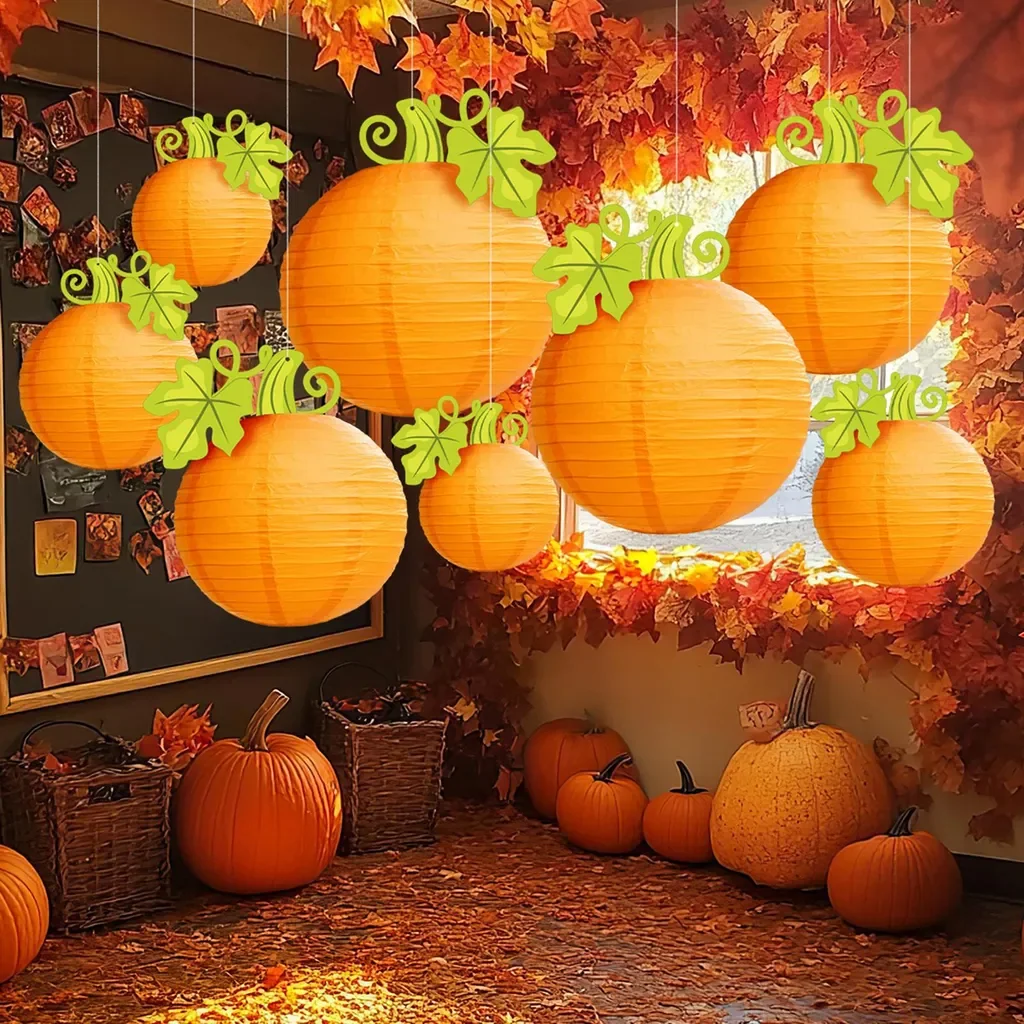Halloween Kürbis-Papierlaterne zum Aufhängen orange Deko innen außen