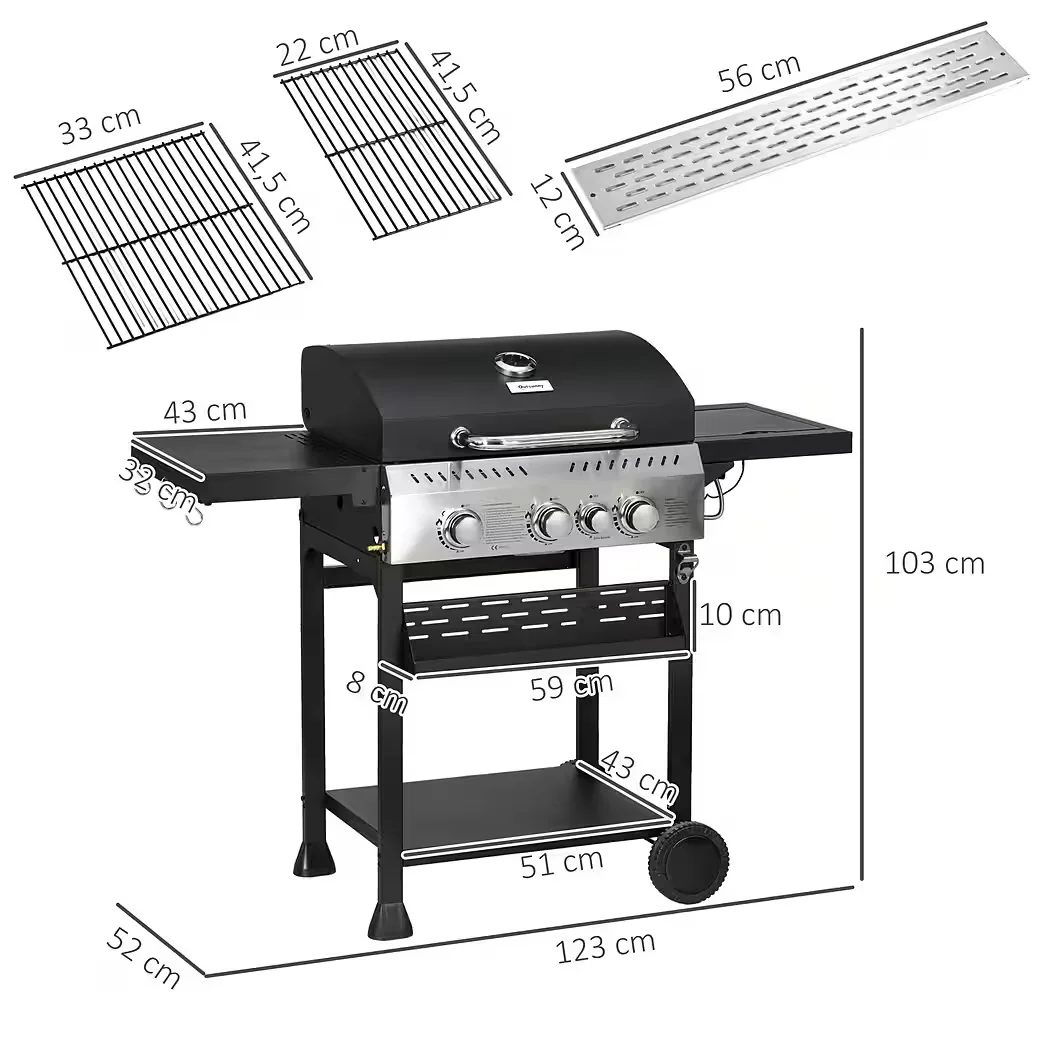 Gasgrill mit Seitenbrenner Thermometer Grillrost Flaschenöffner BBQ