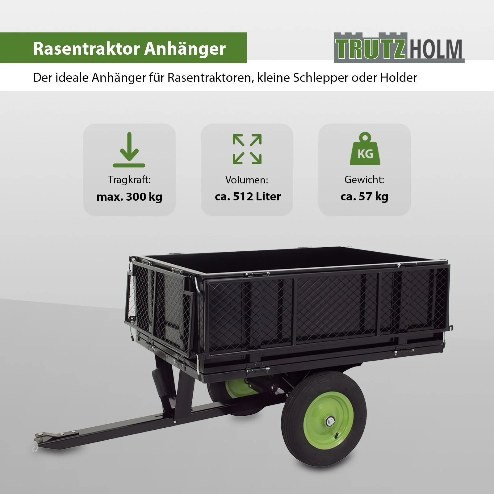 Rasentraktor Kippanhänger 300 kg kippbar mit Kupplung für Transport