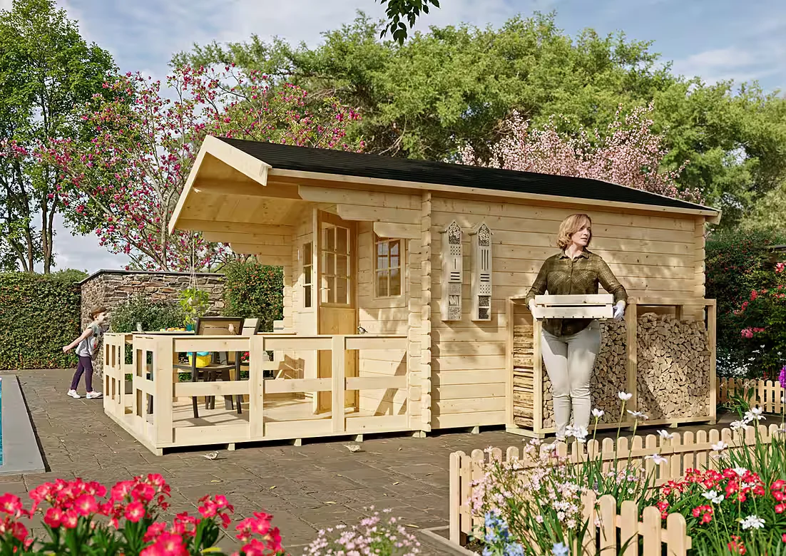 Gartenhaus Kallenberg 2 aus naturbelassenem Fichtenholz Gerätehaus