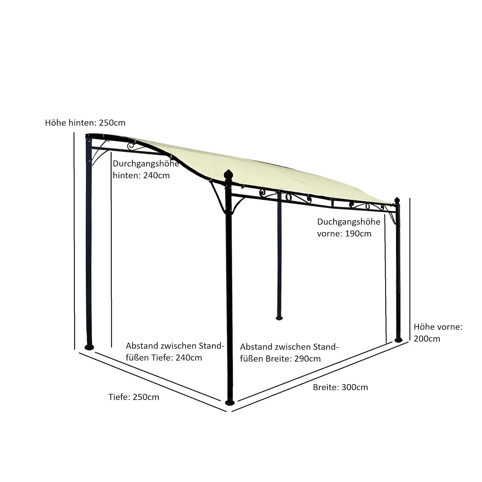 DEGAMO Anbaupavillon MANTOVA 3x2,5 Meter, Stahl dunkel, Plane PVC-beschichtet écru
