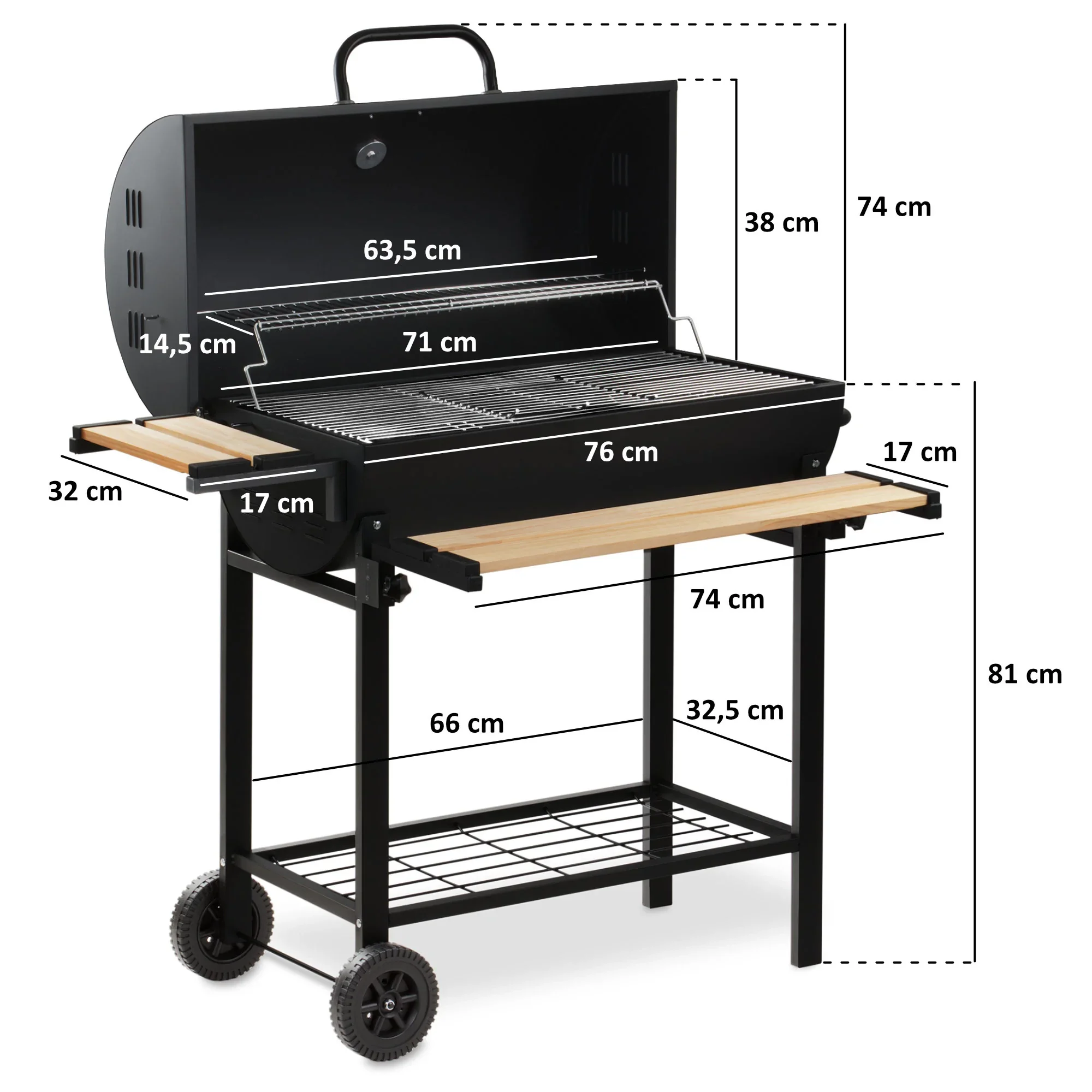 Holzkohle Grillwagen fahrbar inkl Thermometer BBQ Garten