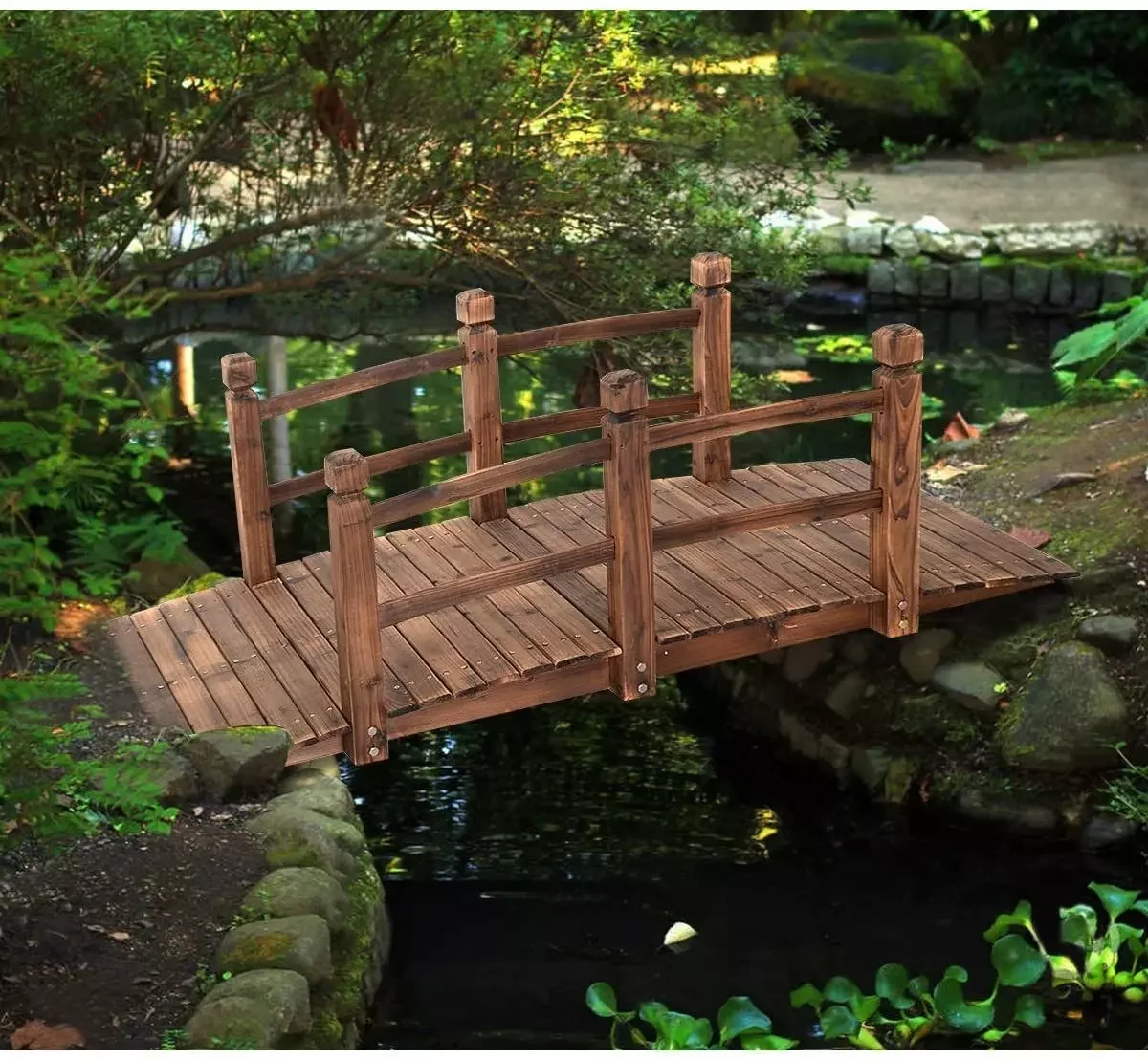 COSTWAY Gartenbrücke Holzbrücke Zierbrücke Teich 150 x 67 x 55 cm