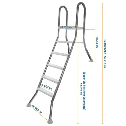 Poolleiter EVOLUTION für teilversenkte Becken mit Plattform - V2A 1 x 5 Stufen + 1 Stufe