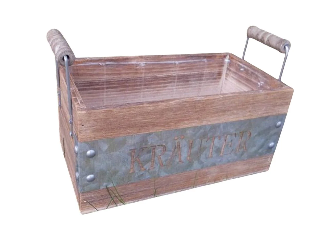 DEKO-IMPRESSION Kräutertopf Pflanzkiste Holzkiste braun 25x13 cm
