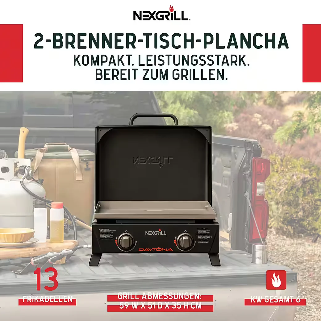 Gasgrill Daytona 2B 2 Brenner Plancha Tischgrill 5,9 kW Outdoor BBQ
