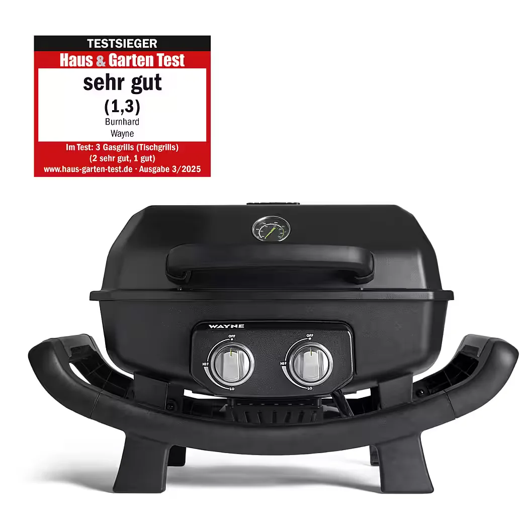 WAYNE Gasgrill 2 Brenner 4,4 kW Tragbarer Balkongrill Camping Outdoor