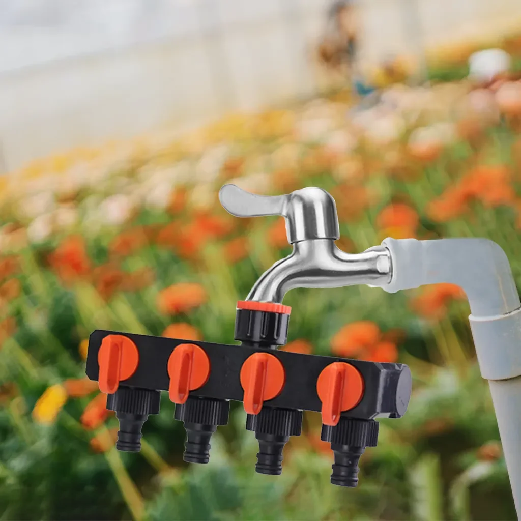 4-Wege Gartenschlauchverteiler fuer Aussenwasserhahn Sprinkler