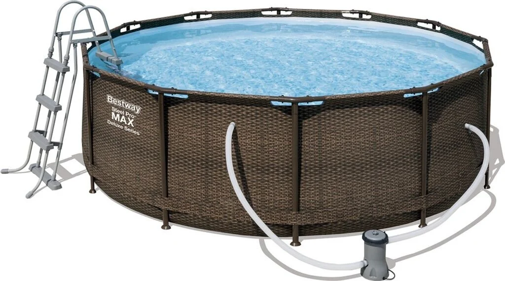 Bestway Steel Pro MAX™ Frame Pool Set mit Filterpumpe Ø 366 x 100 cm, Rattan-Optik (Schokobraun),