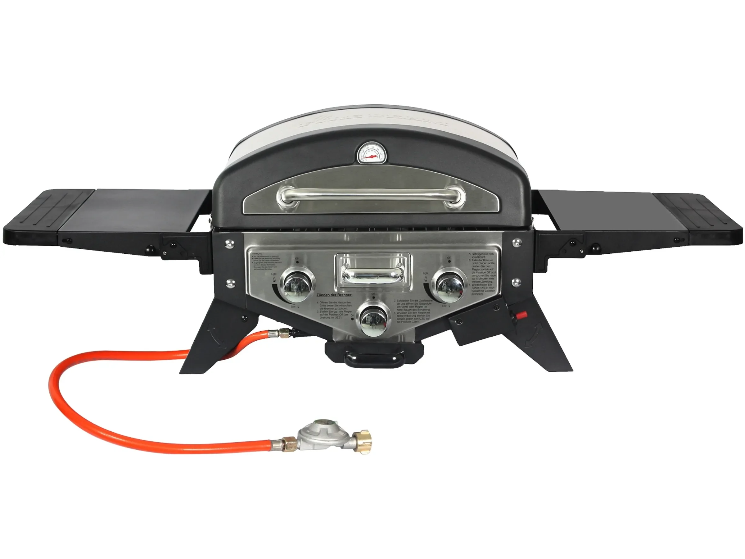 El Fuego Tischgasgrill Smoker Medison 2 Brenner Silber BBQ Outdoor