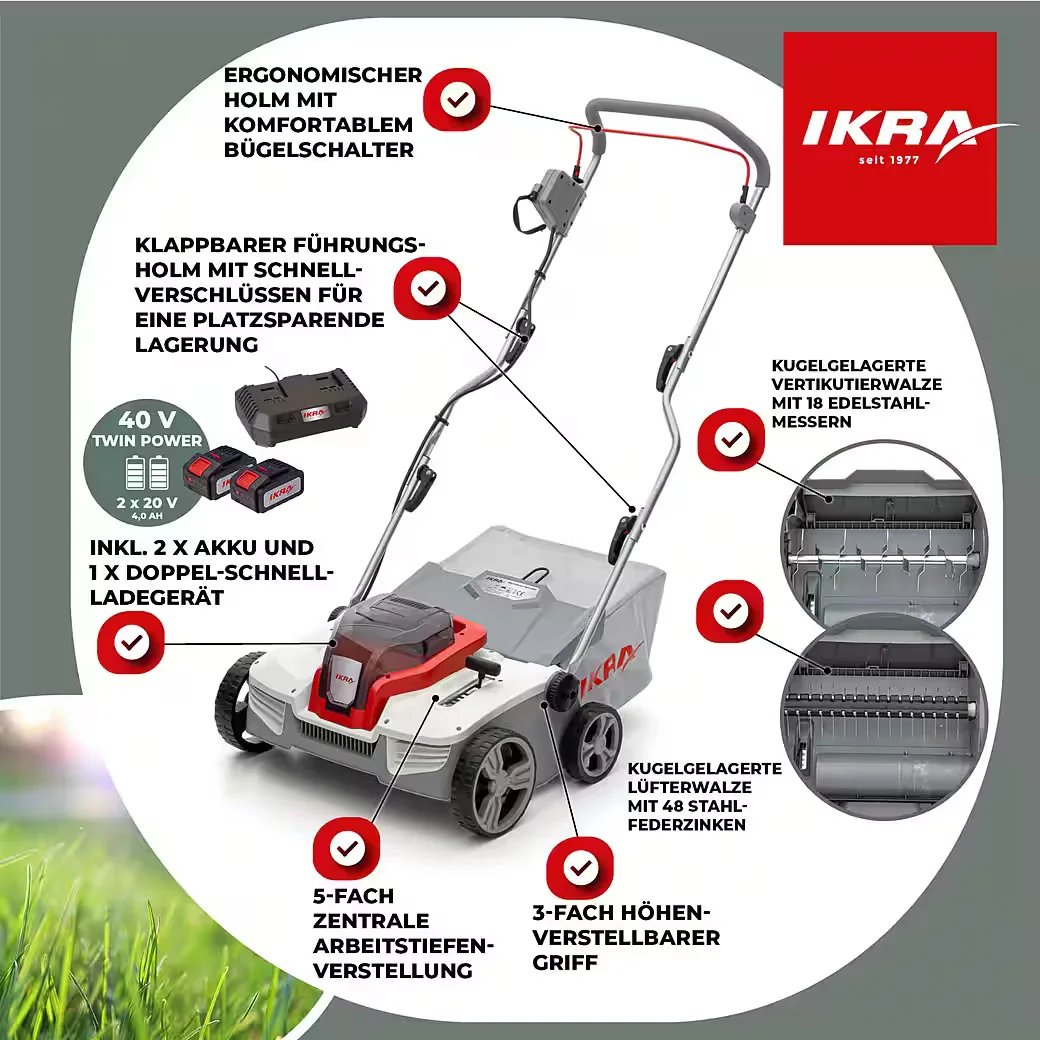 Akku Vertikutierer und Lüfter IAVL 2 2040 Rasenpflege Garten