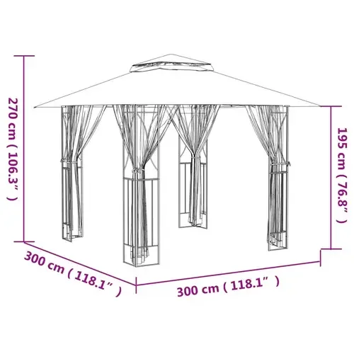 vidaXL Garten Pavillon mit Seitenwänden Anthrazit 300x300x270 cm Stahl