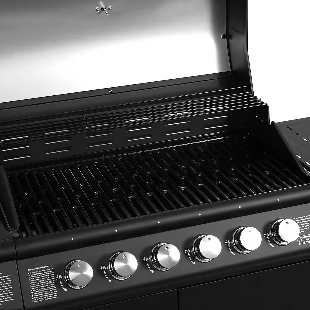 Gasgrill RED 6 plus 1 Piezozündung Grillspießauflage mit Fettwanne BBQ