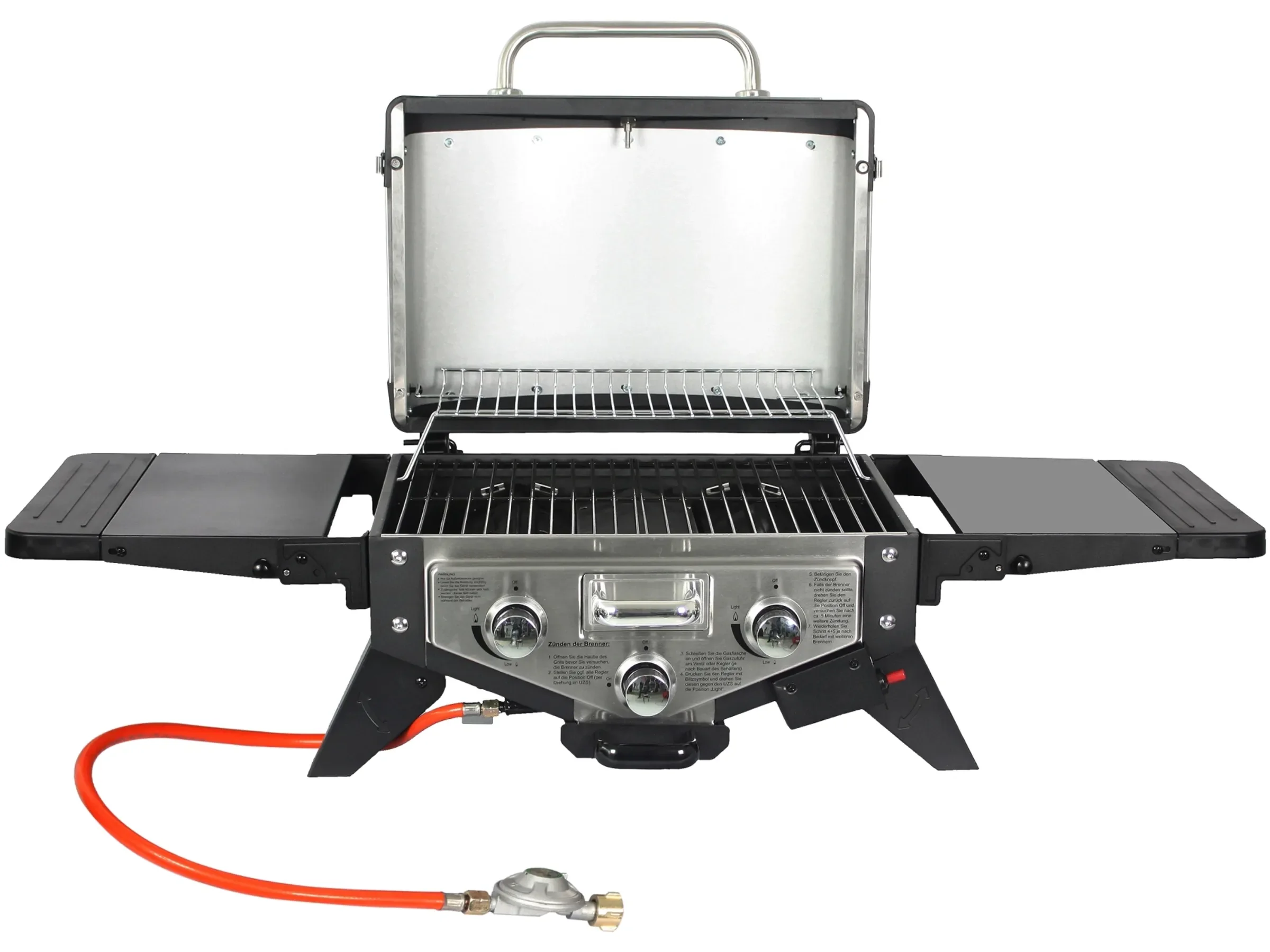 El Fuego Tischgasgrill Smoker Medison 2 Brenner Silber BBQ Outdoor
