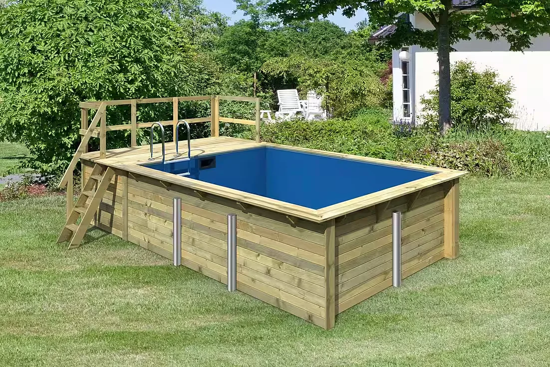 Rechteckpool Holzpool Roma A Gartenpool 353x400x124 cm mit Sonnendeck