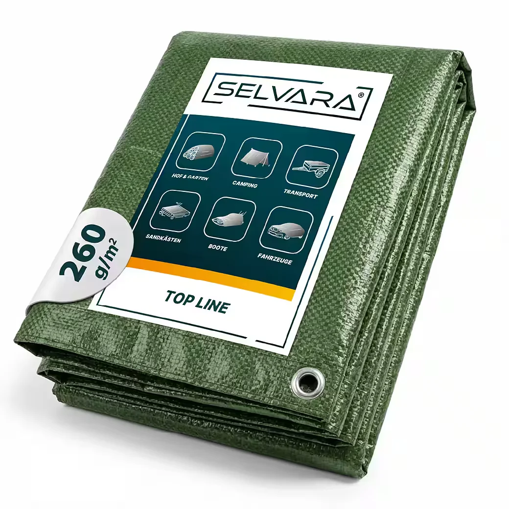 SELVARA Abdeckplane 260g m2 grün wasserdicht reißfest UV mit Ösen