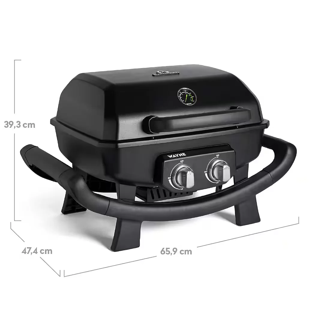 WAYNE Gasgrill 2 Brenner 4,4 kW Tragbarer Balkongrill Camping Outdoor