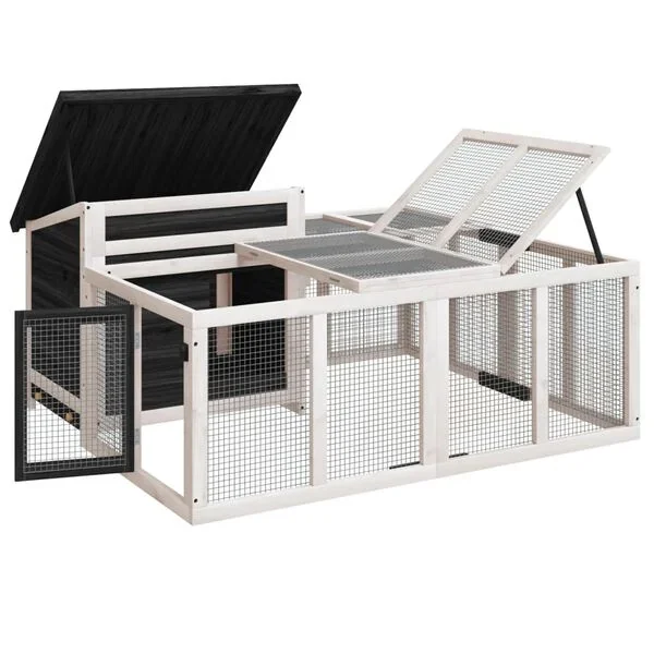 vidaXL Kaninchenstall Grau 144x123x67 5cm Kiefer Massivholz Hasenstall