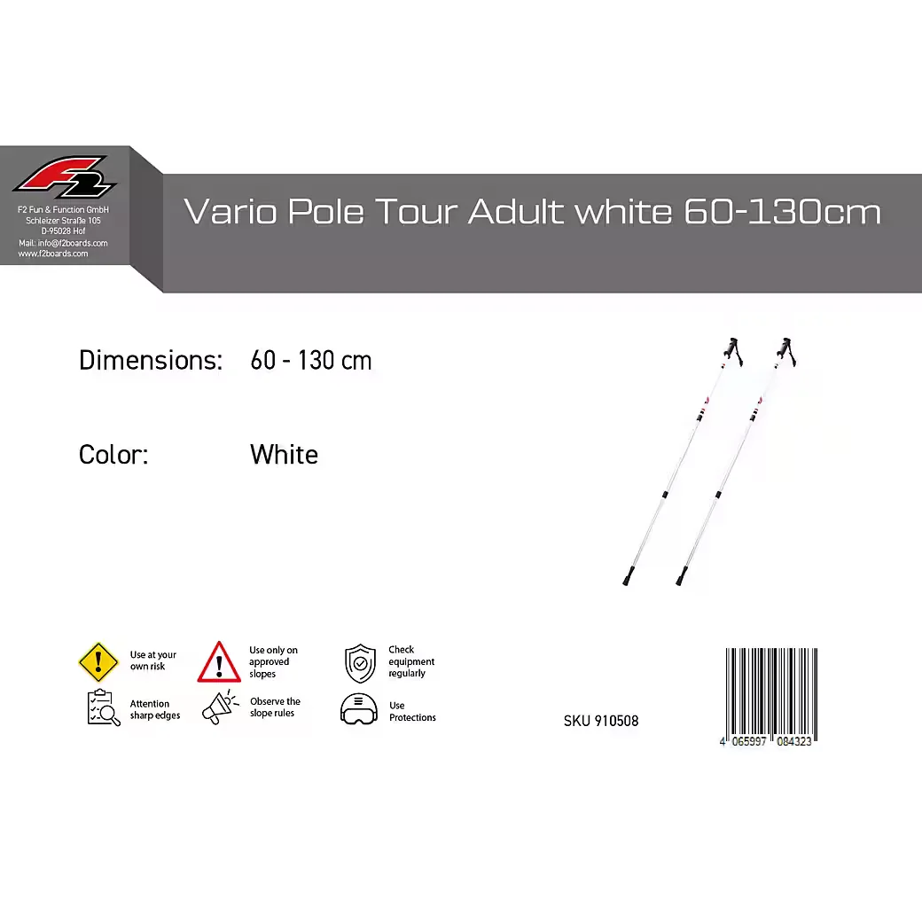 F2 Vario Pole Tour Skistöcke Langlauf verstellbar 60-130 cm weiss