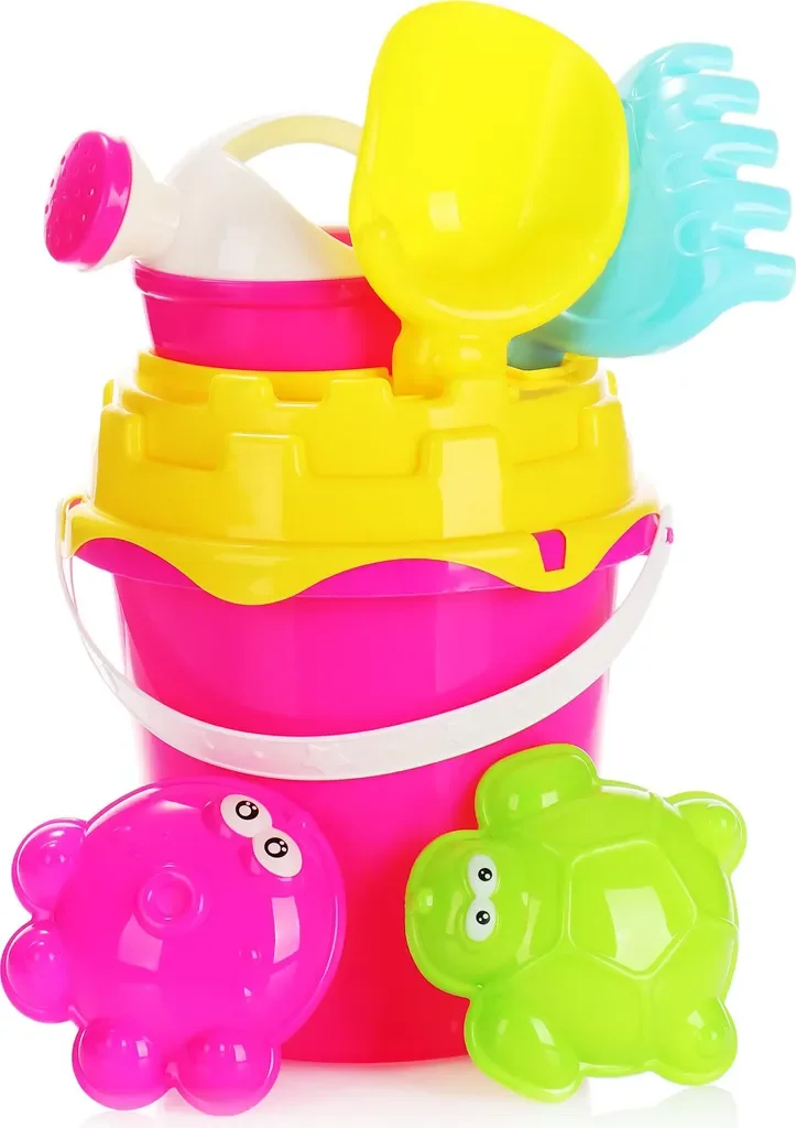 COM-FOUR® 7-teiliges Strandspielzeug Set Kinder Eimer Schippe Formen
