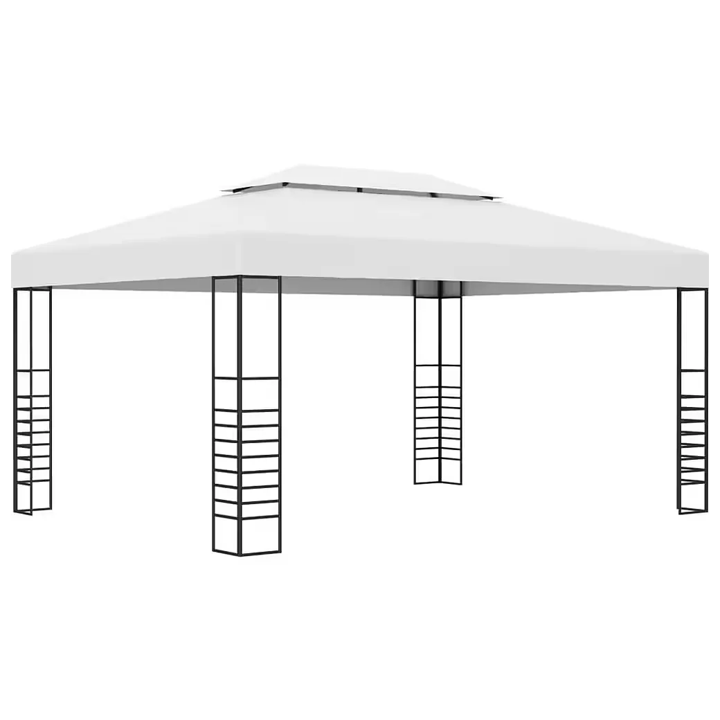 Partyzelt Pavillon mit LED-Lichterkette 4x3x2,7 m Weiß Garten