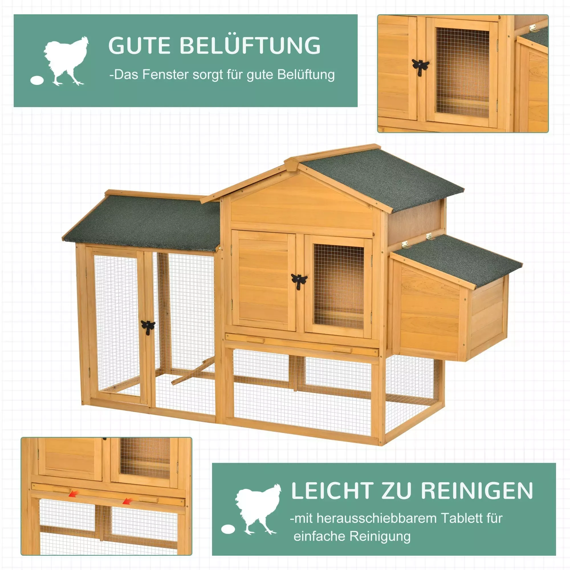 PawHut Hühnerstall mit Auslauf Geflügelstall für Garten