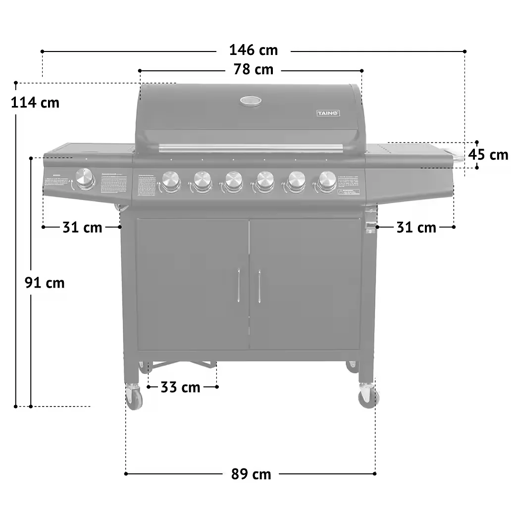 Gasgrill RED 6 plus 1 Piezozündung Grillspießauflage mit Fettwanne BBQ