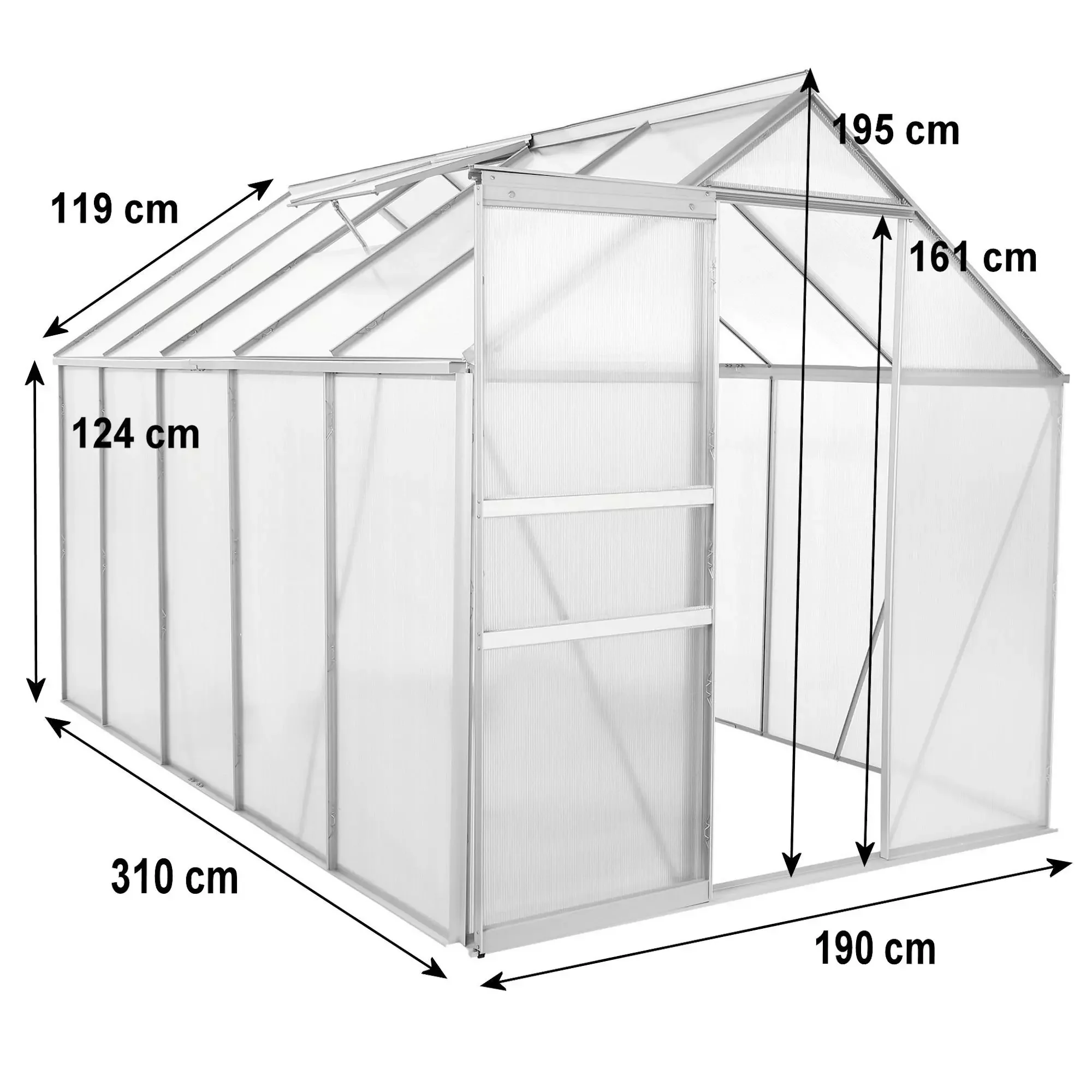 Zelsius Aluminium Gewächshaus SET 310 x 190 cm Garten