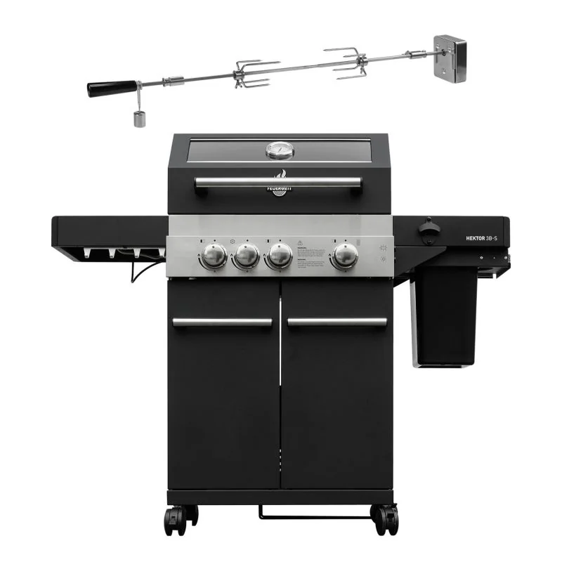 FEUERGOTT Gas-Grillstation Hektor 3B-S inkl. Abdeckhaube + Drehspieß