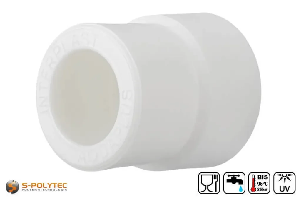 PPR Aqua Plus Reduziermuffe DN 32 auf 25 Weiß Fusiotherm Wasserrohr