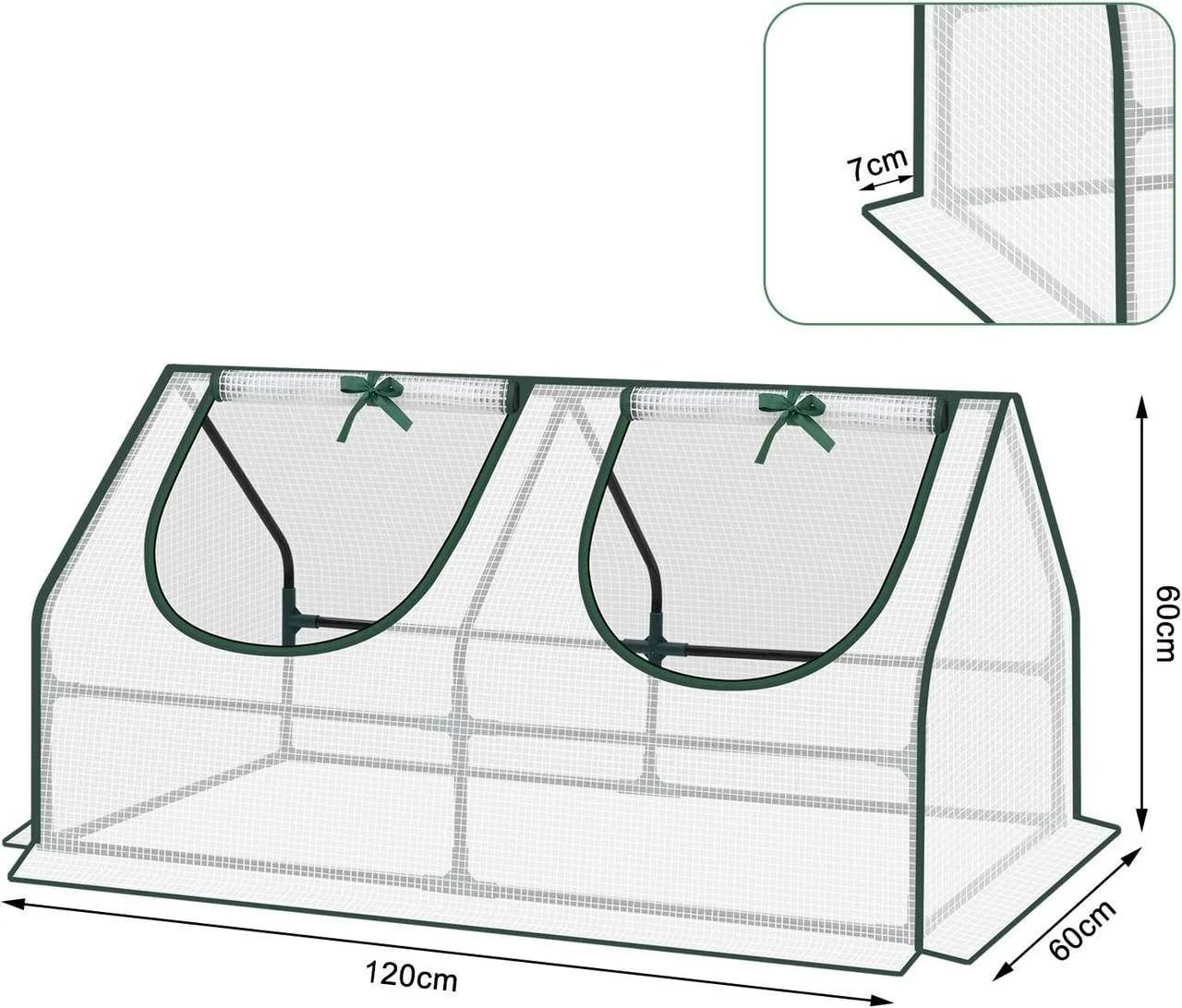 WOLTU Foliengewächshaus 120x60x60 cm mit aufrollbaren Fenstern
